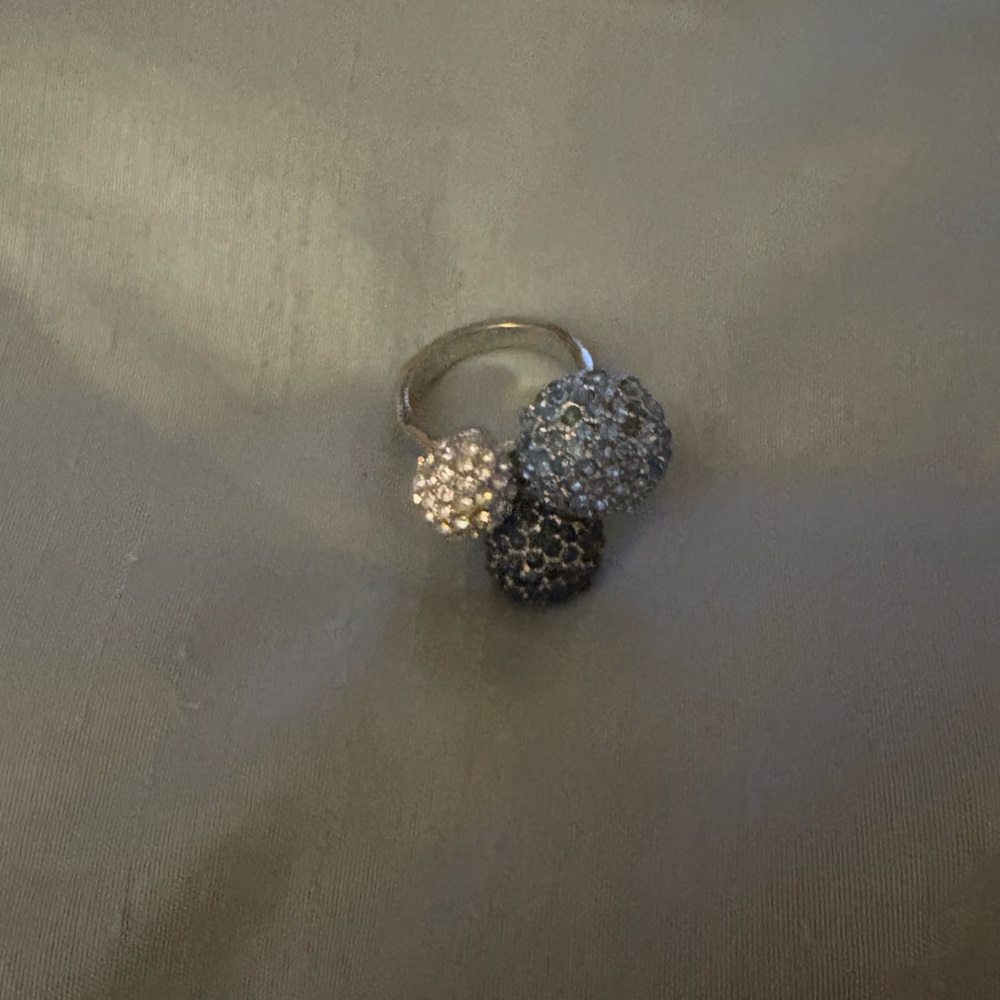 Charming Charlie Silver and Black Crystal Ring